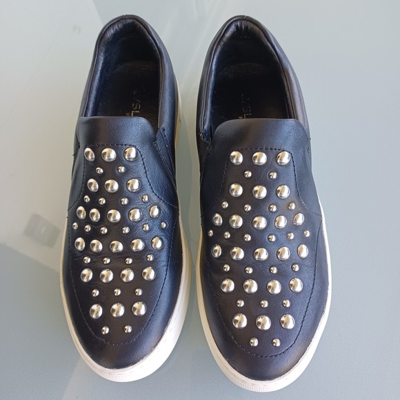 J Slides NYC Black Leather Studded Slip On Plarform Sneakers Women's Size 8.5 - Picture 7 of 7